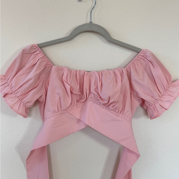 Pink Off-Shoulder Wrap Top - Picture 2 of 6